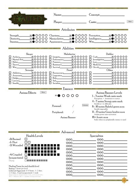 The complete character sheet - Standard - Exalted, character sheets