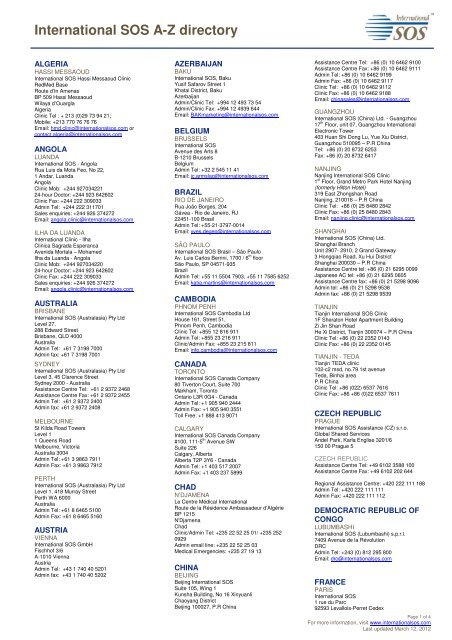 Sos Community Numbers International SOS A-Z directory