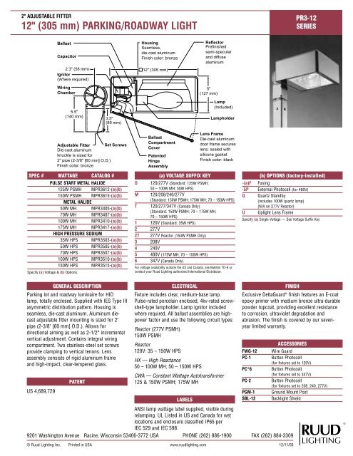Spec Sheet Ruud Lighting Direct Spec Sheet Ruud Lighting Direct