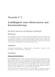 Versuch C 7 Leitfähigkeit eines Elektrolyten und Ionenwanderung