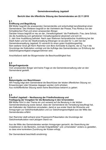 Bericht über die öffentliche Sitzung des Gemeinderates am - Jagstzell