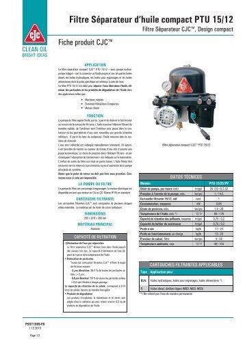Filtre Séparateur d'huile compact PTU 15/12 - Cjc.dk