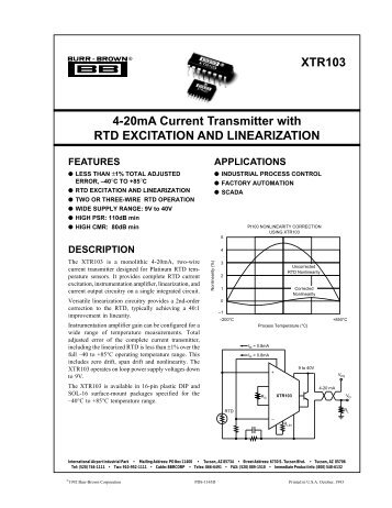 XTR103 4-20mA Current Transmitter with RTD EXCITATION AND ...
