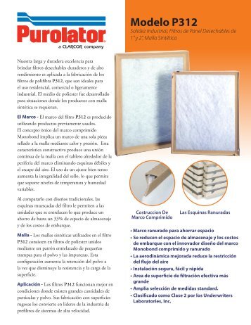 Modelo P312 - Purolator Air Filtration