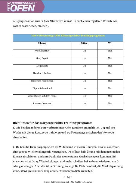 FETT-VERBRENNUNGS-OFEN- TRAININGSROUTINEN