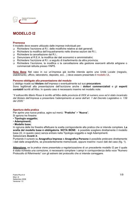 Istruzioni modello I2 Fedra Plus 6.0 - CCIAA di Prato - Camera di ...