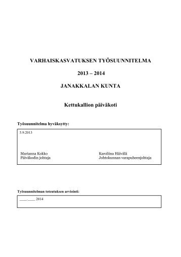 2013-2014 varhaiskasvatuksen tyÃ¶suunnitelma - Janakkalan kunta