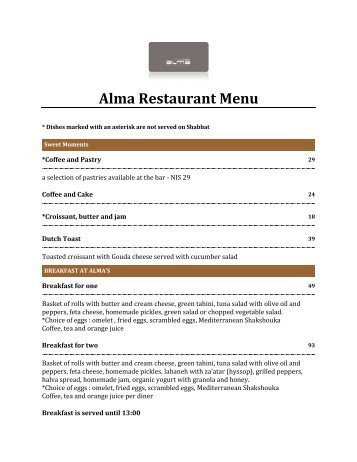 Alma Restaurant Menu