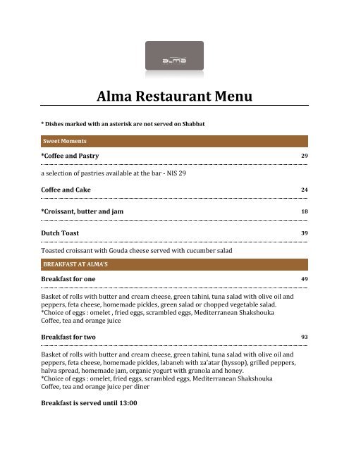 Alma Restaurant Menu