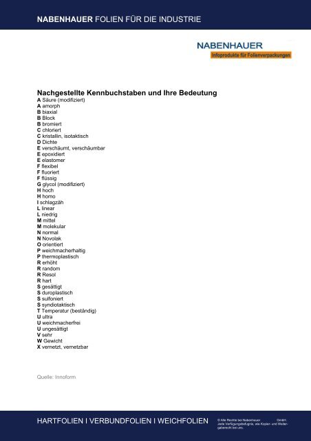 Kennbuchstaben und ihre Bedeutung - Nabenhauer Infoprodukte