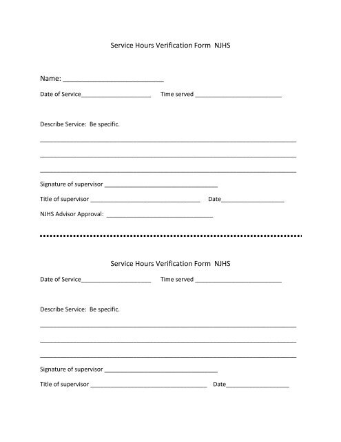 Service Hours Verification Form - Brandon High School