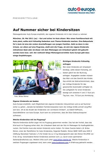 [PDF] Pressemitteilung: Auf Nummer sicher bei Kindersitzen