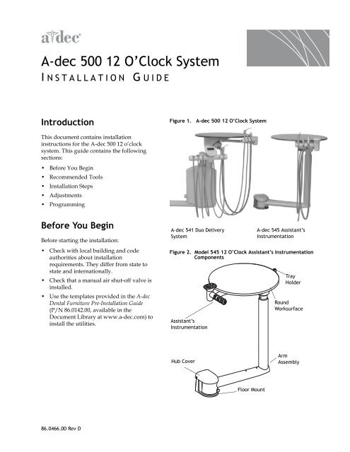 A-dec 500 12 O'Clock System