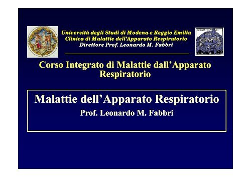 Introduzione al Corso - Clinica malattie apparato respiratorio