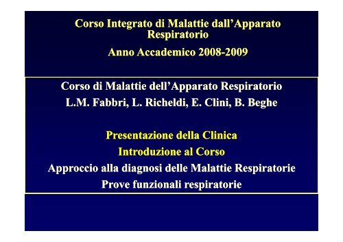 Introduzione al Corso - Clinica malattie apparato respiratorio