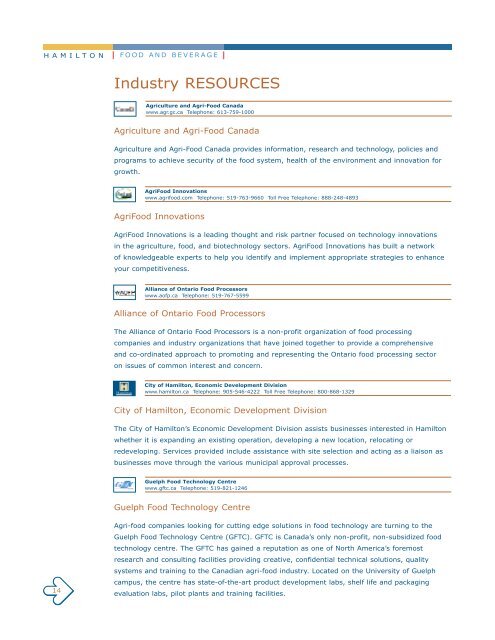 Food & Beverage Industry Profile - Hamilton Economic Development