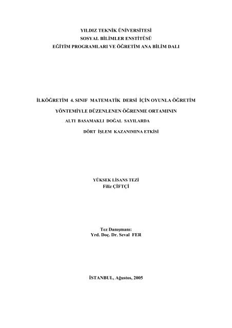 yıldız teknik üniversitesi sosyal bilimler enstitüsü ... - Prof.Dr. Seval Fer