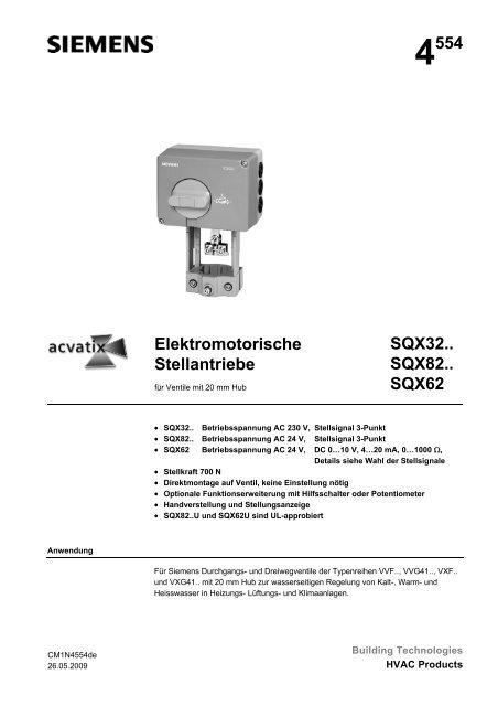 4554 Elektromotorische Stellantriebe SQX32.. SQX82.. SQX62