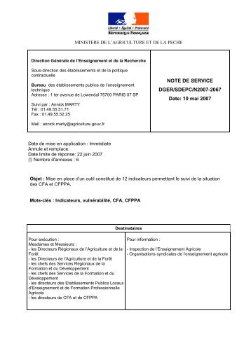 NOTE DE SERVICE DGER/SDEPC/N2007-2067 Date ... - ChloroFil