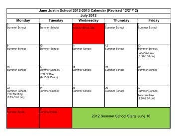 Jane Justin School 2012-2013 Calendar (Revised 12/21/12) July ...