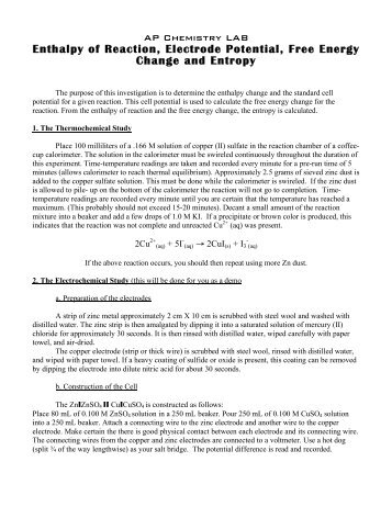 Enthalpy of Reaction, Electrode Potential, Free Energy Change and ...