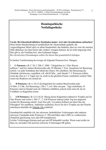 Homöopathische Notfallapotheke – kostenloser ... - Kirsten Schümann