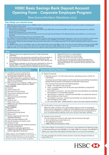 HSBC Basic Savings Bank Deposit Account Opening Form ...