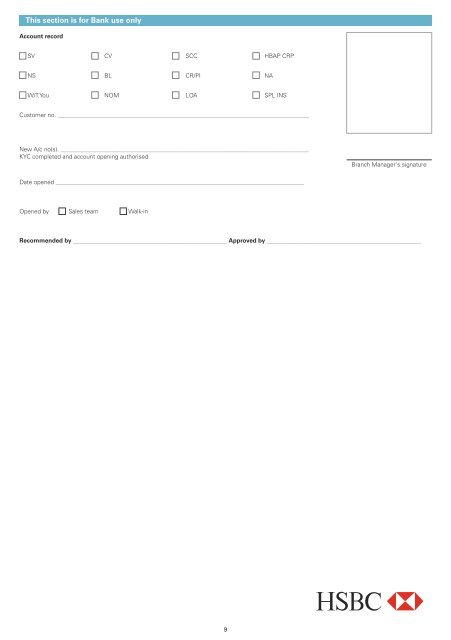 HSBC Basic Savings Bank Deposit Account Opening Form ...