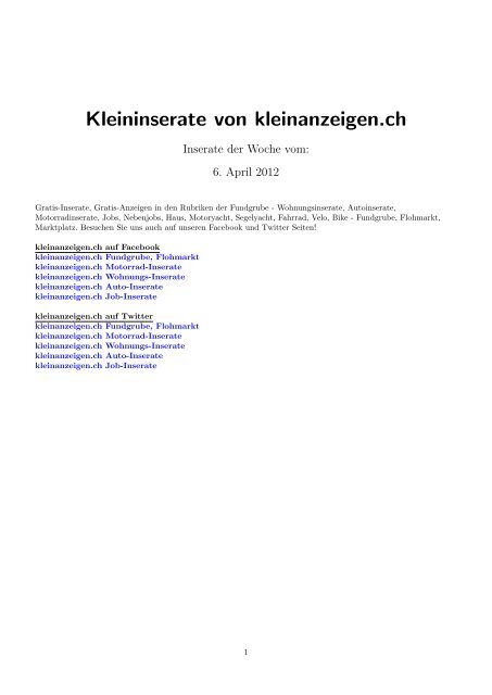 Kleininserate von kleinanzeigen.ch