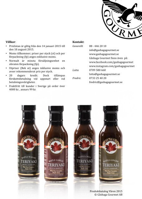 Gashaga Gourmet Produktkatalog Våren 2015