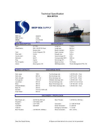 Technical Specification - Deep sea supply