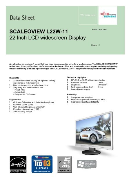 SCALEOVIEW L22W-11 22 Inch LCD widescreen Display