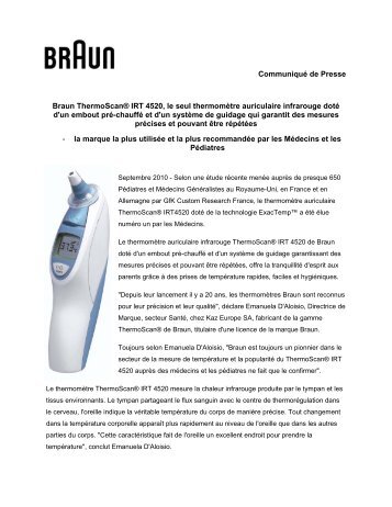 Communiqué de Presse Braun ThermoScan® IRT ... - KAZ Europe