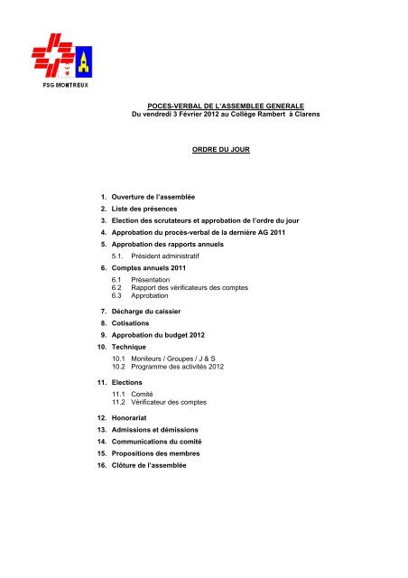 ProcÃ¨s verbal de l'assemblÃ©e gÃ©nÃ©rale (3 fÃ©vrier) - FSG Montreux