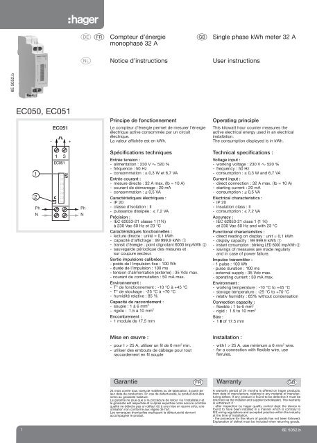 EC050, EC051 - Hager