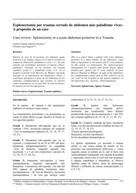 EsplenectomÃ­a por trauma cerrado de abdomen ... - Revista Medicina