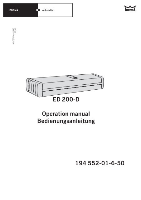 ED 200-D Operation manual Bedienungsanleitung 194 552-01-6-50