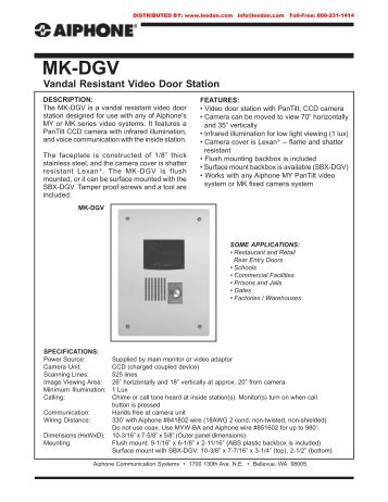AIPHONE MK-DGV Vandal Resistant Video Door Station From LEE ...