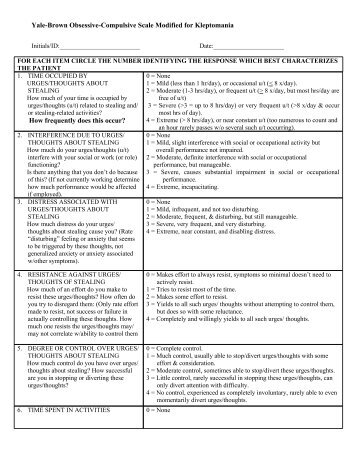 Yale-Brown Obsessive-Compulsive Scale ... - Pathways Institute