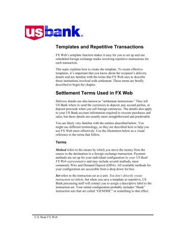 Templates and Repetitive Transactions Settlement Terms Used in ...