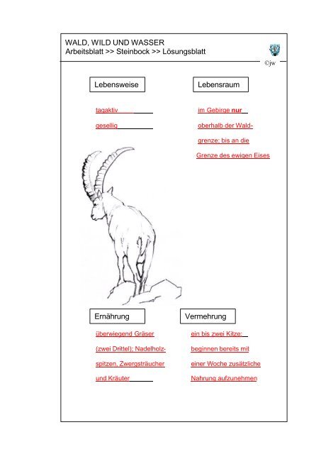 Arbeitsblatt Steinbock mit Lösungen