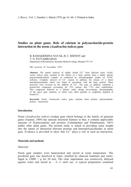 Studies on plant gums. Role of calcium in polysaccharide-protein ...