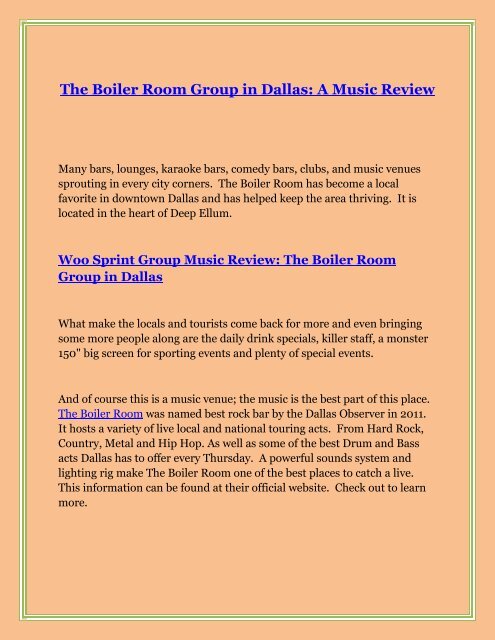 The Boiler Room Group in Dallas: A Music Review