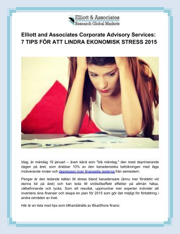 Elliott and Associates Corporate Advisory Services europe tokyo paris asia: 7 TIPS FÖR ATT LINDRA EKONOMISK STRESS 2015