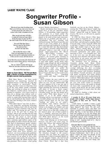 Songwriter Profile - Susan Gibson
