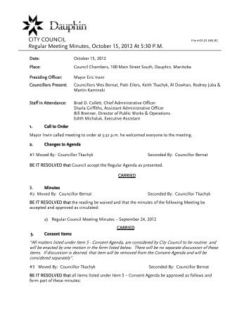 Download October 15, 2012 Minutes - City of Dauphin