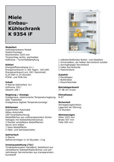 Miele Einbau- Kühlschrank K 9354 iF