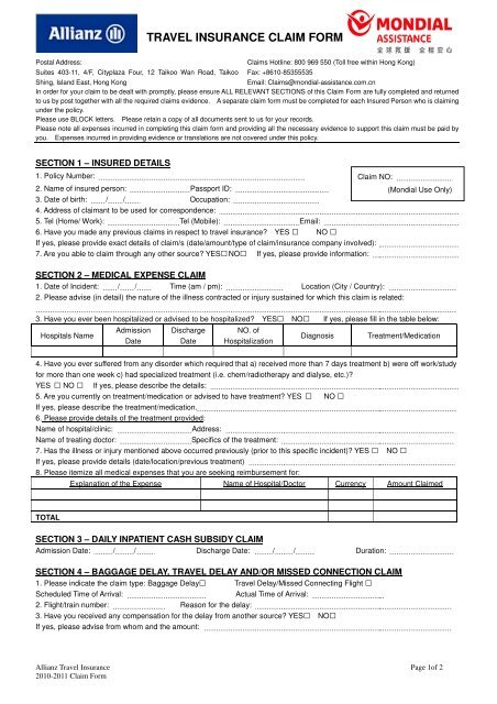 caa travel insurance application form