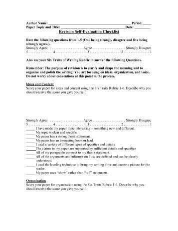 Revision Self-Evaluation Checklist Worksheet.