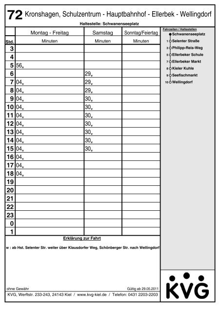 72Kronshagen, Schulzentrum - Hauptbahnhof - Ellerbek - Wellingdorf